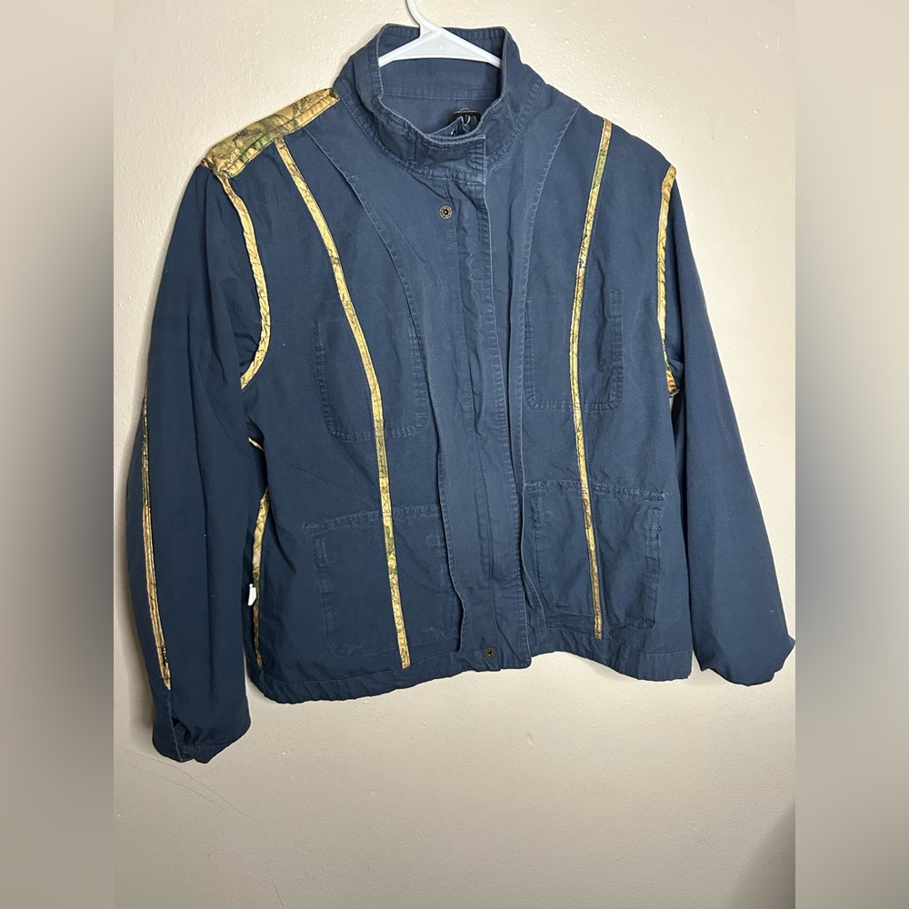 Orvis Navy Cotton Jacket with Map Print Lining Full zip Size:M Women - Picture 5 of 7
